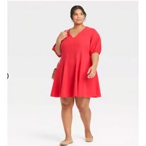 Womens Bell Elbow Sleeve Mini A-Line Sundress Universal Thread Red 3X Cruise